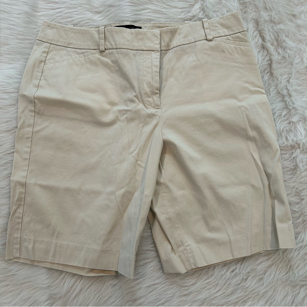 Talbots Cream Bermuda Shorts Tailored Cotton Blend